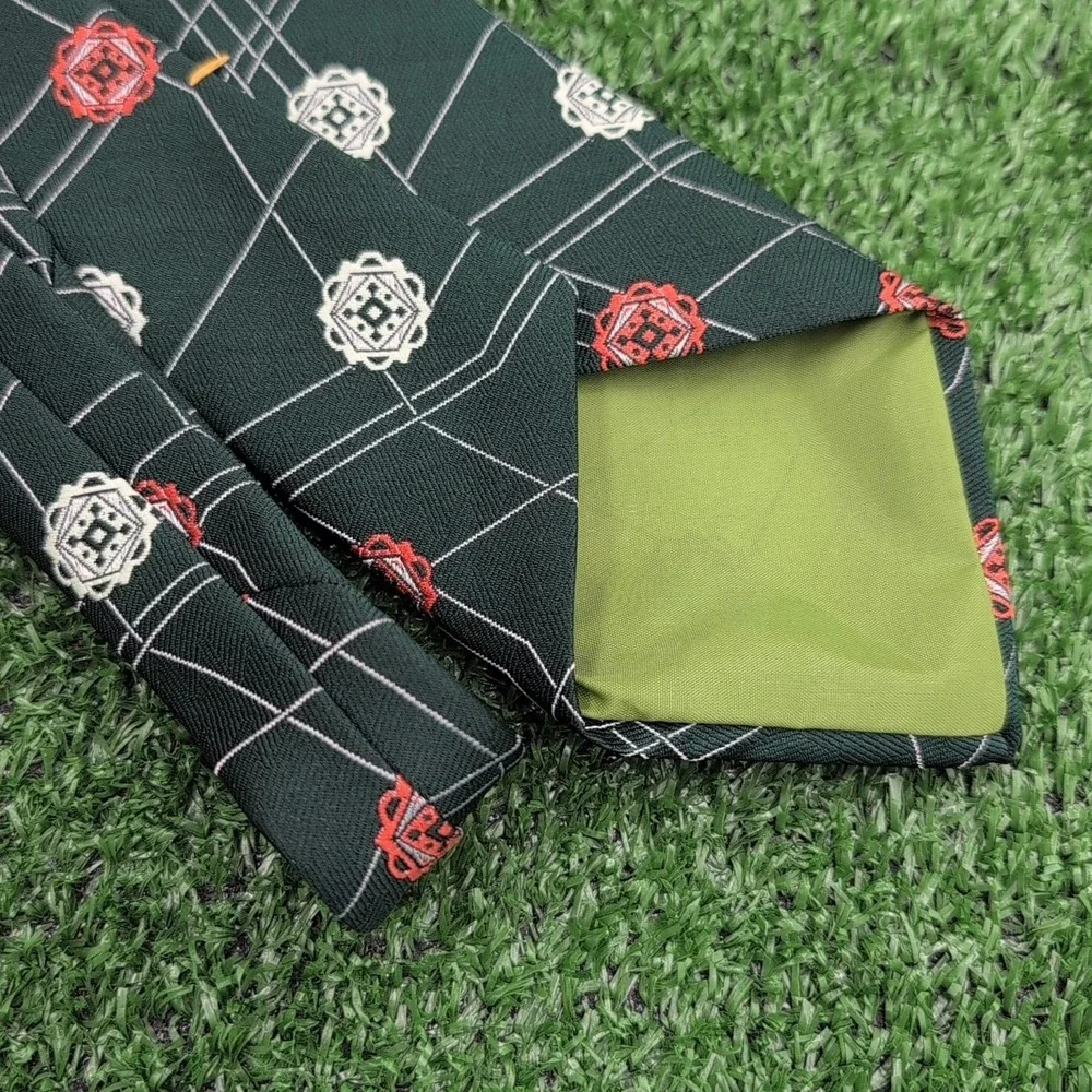 VTG Wemlon by Wembley Men's Dress Necktie Tie Green White Orange  100% Polyester